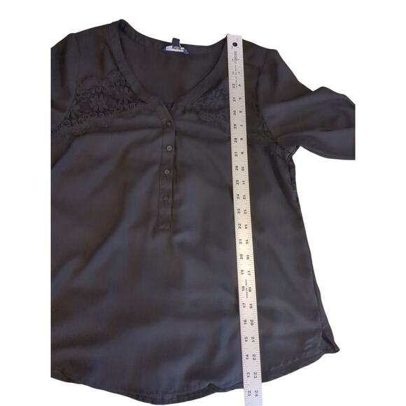 American Eagle Outfitters Black 3/4 Sleeve Blouse Lace Pleated Boho Size Small - Picture 4 of 7